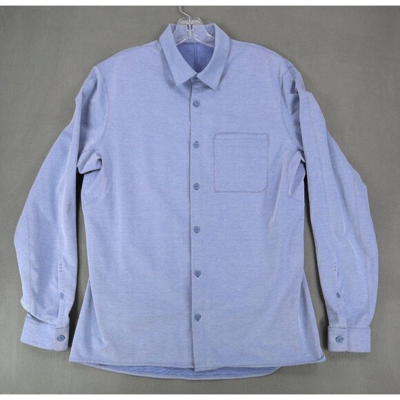 Lululemon Shirt Mens Large Blue Solid Button Up Pocket Live in Practice Stretch - Picture 1 of 7